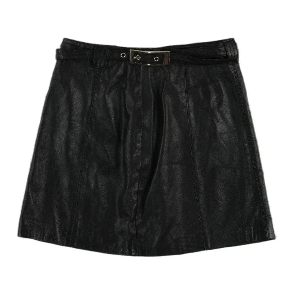 Wilsons Leather Maxima Mini Skirt Women's Size 4 Black Belted 100% Leather - Picture 1 of 5